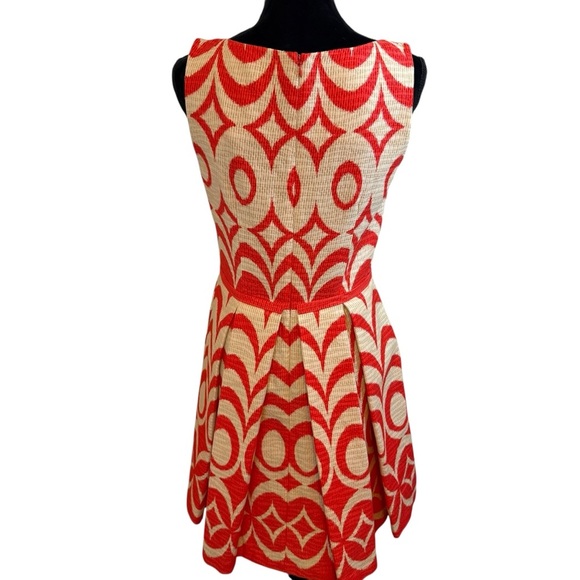 Taylor Orange and Cream A-Line Pleated Fit & Flare Midi Dress - Picture 3 of 11